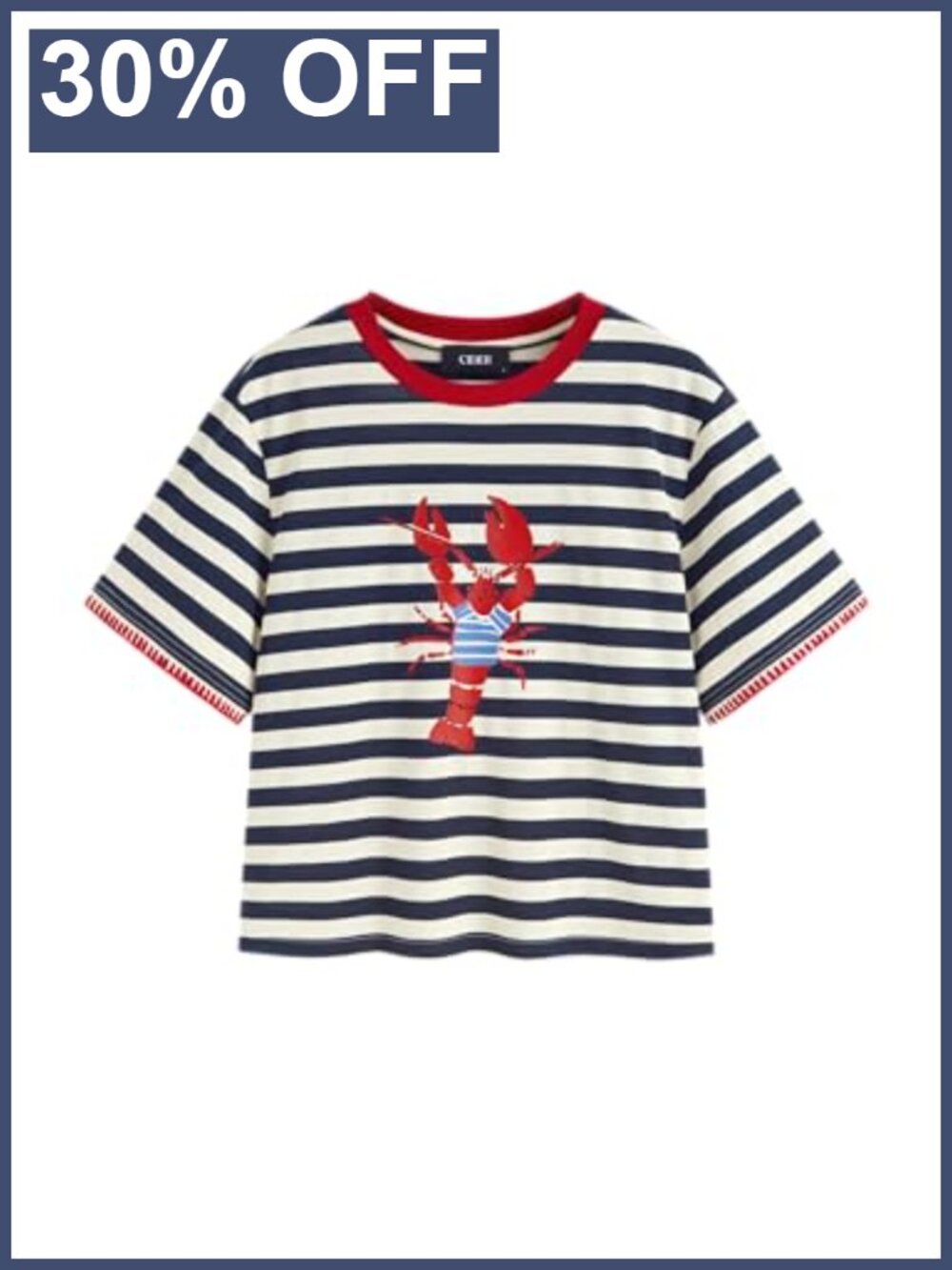 Oversized Crop T-Shirt Striped Crew Neck Cotton-Blend Summer Tee